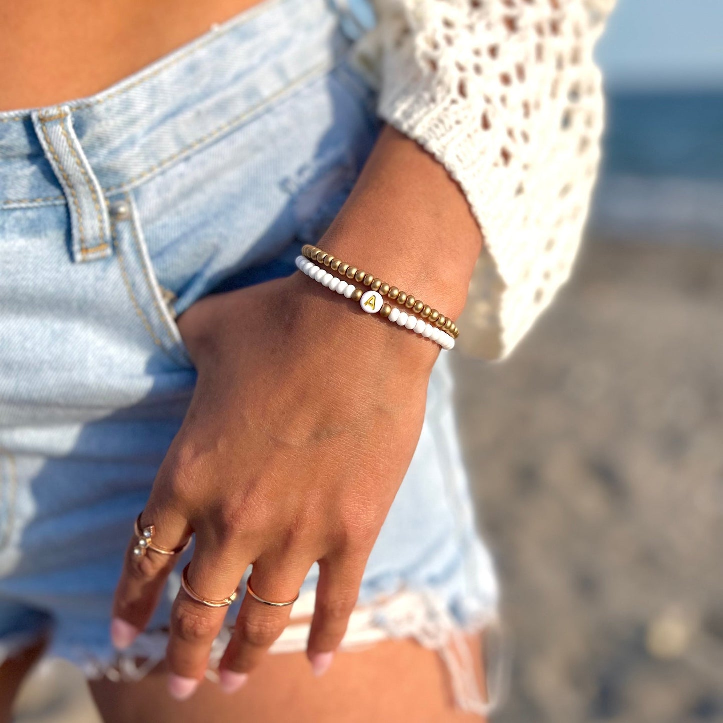 Gold Accent Initial Bracelet Set